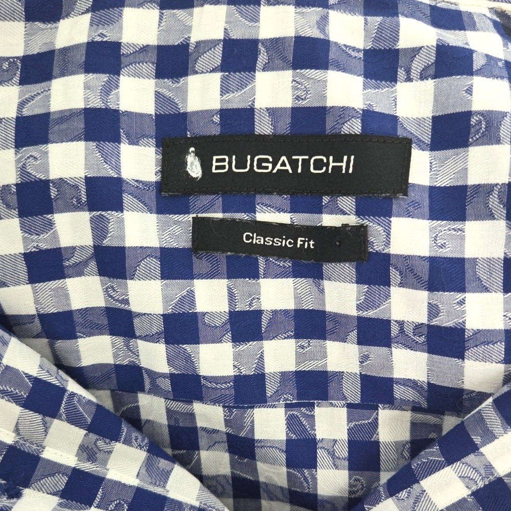 Bugatchi Uomo Classic Fit Mens Shirt M Blue & White Jacq/Paisley Cotton LS
